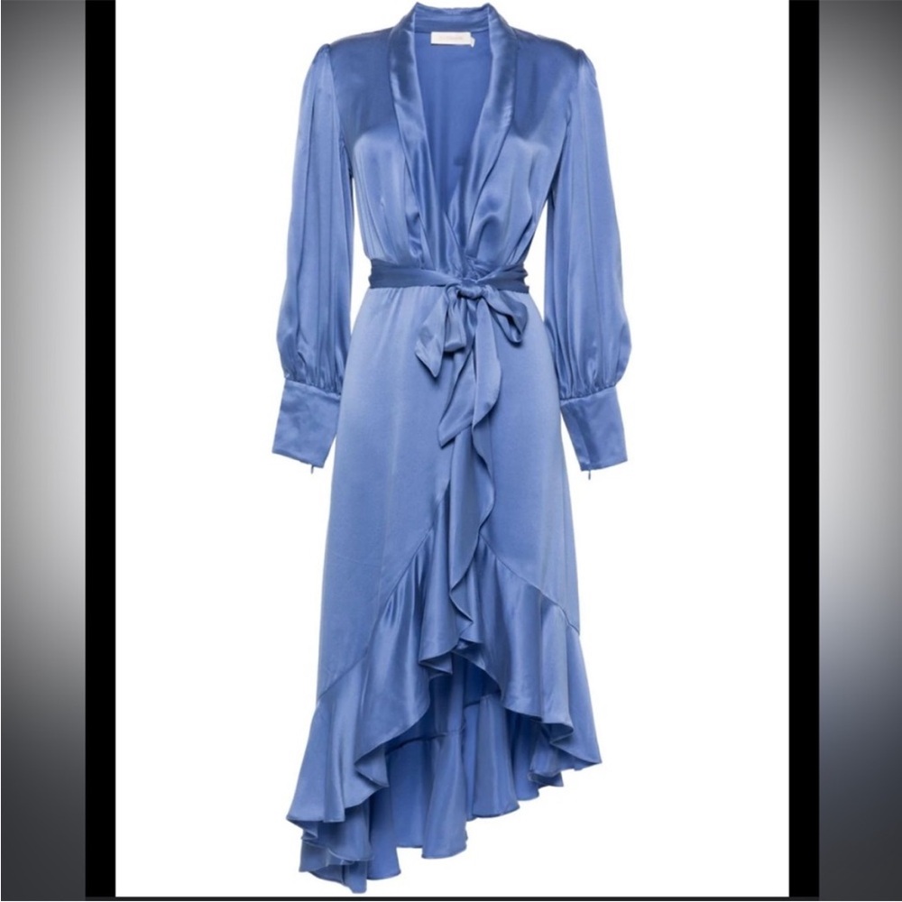 NWOT Zimmermann- Silk Wrap Midi Dress in Cornflower Blue. AU SZ 1. Size US 4-6
